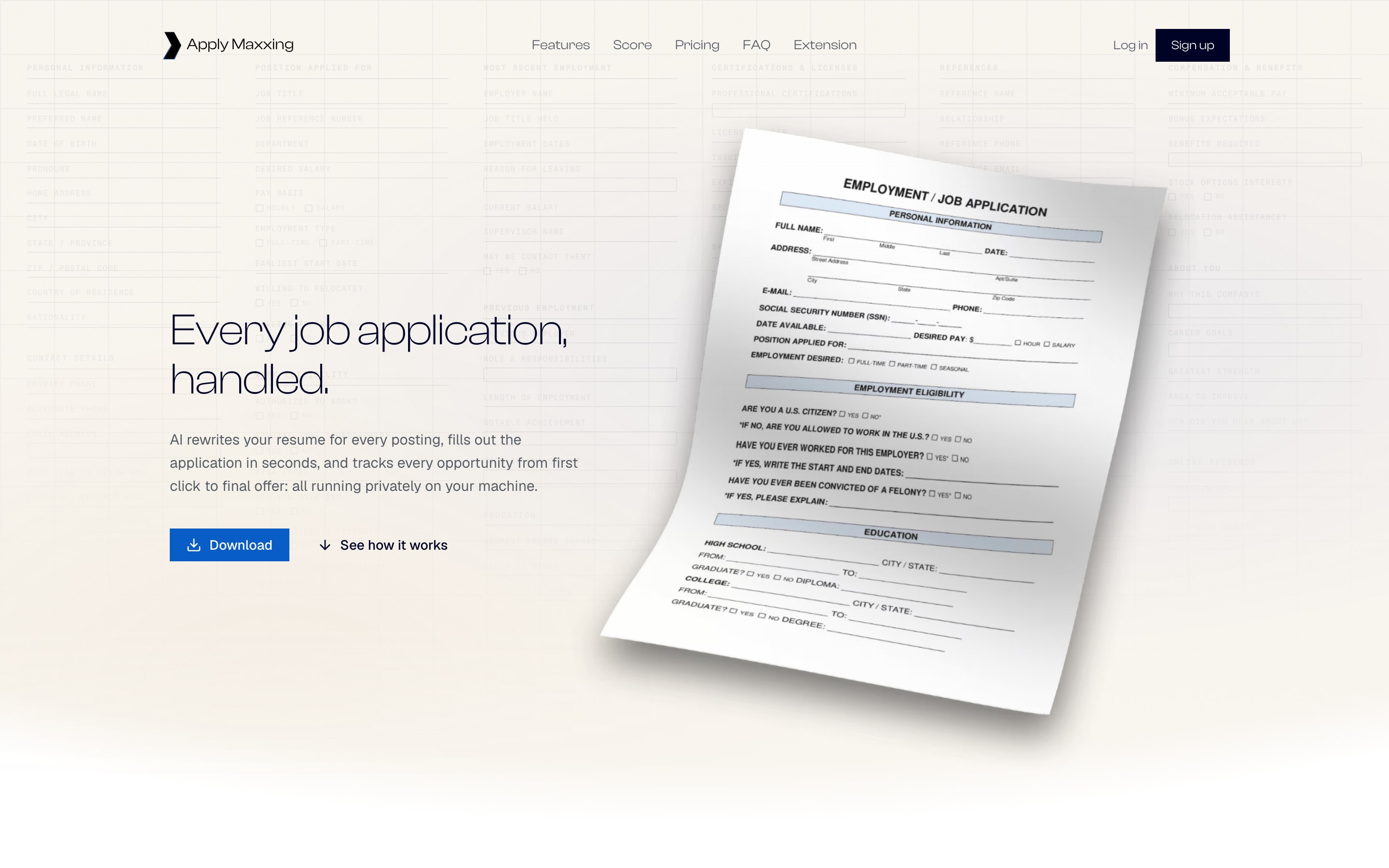 Applymaxxing homepage: Every job application, handled