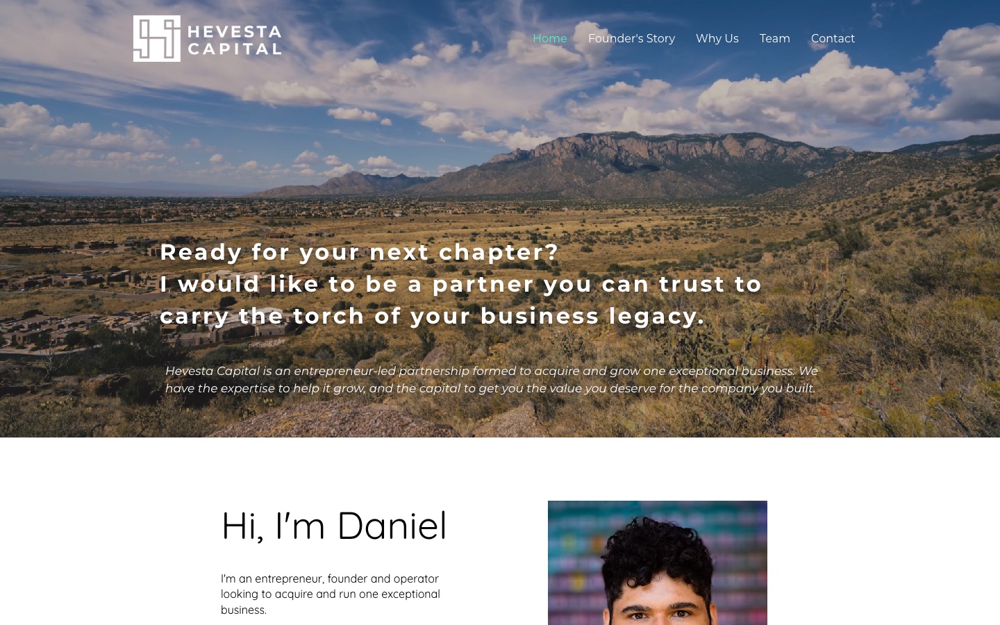 Hevesta Capital homepage: entrepreneur-led search fund