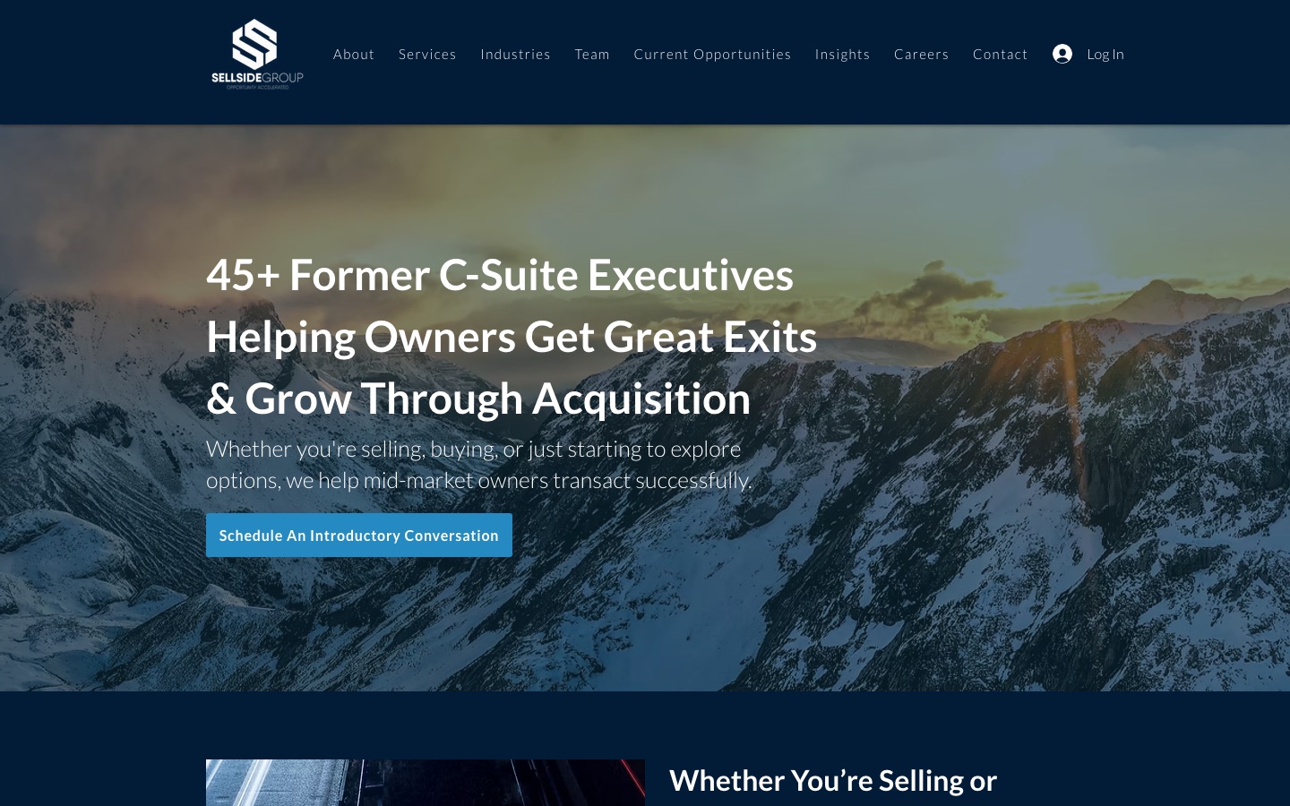 SellSide Group homepage: M&A advisory for mid-market business owners